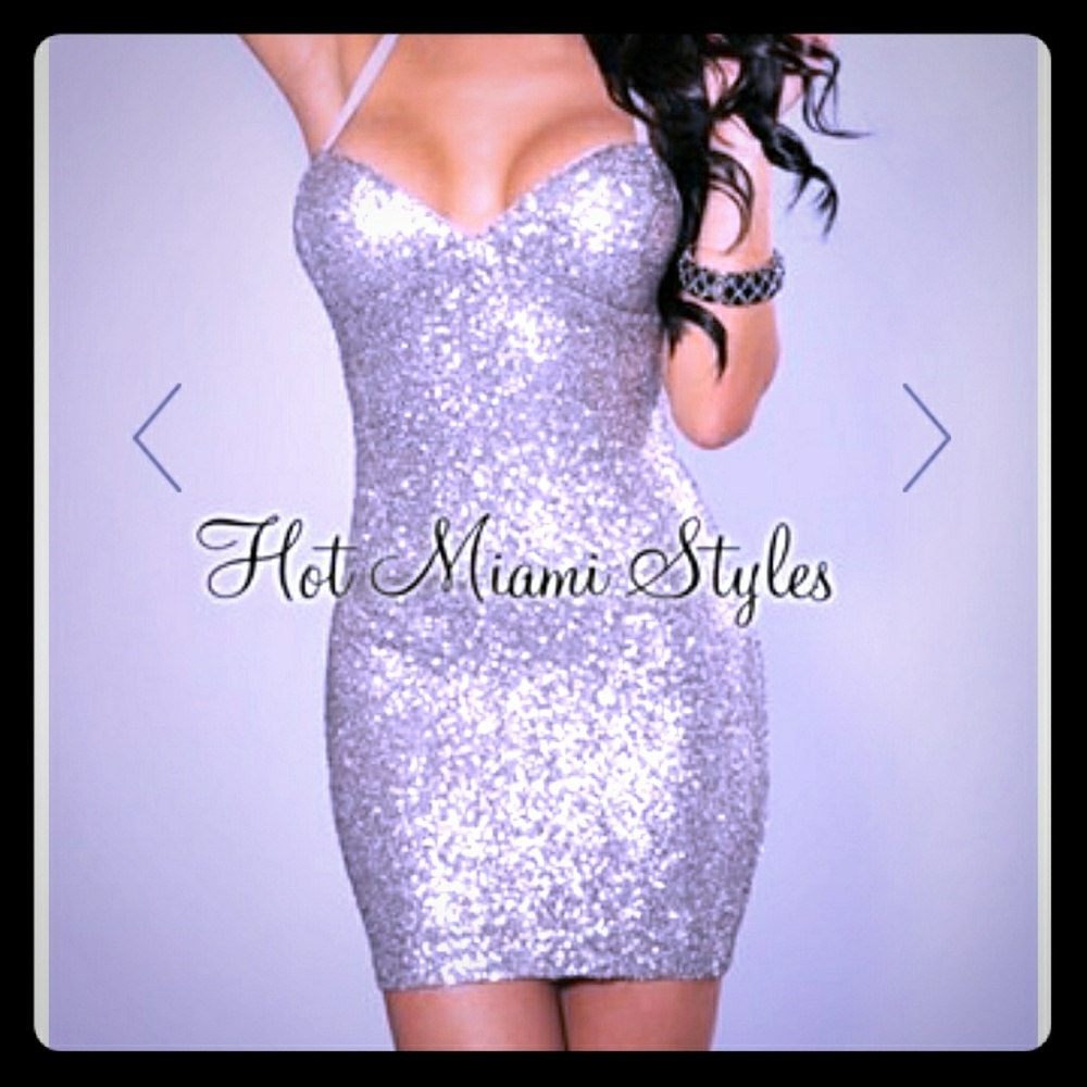 Hot Miami Styles Sequin silver Dress